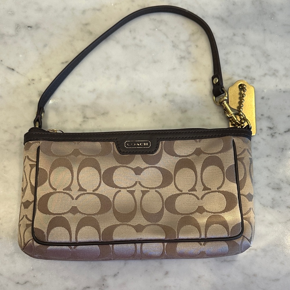 Coach Small Shoulder Bag in Khaki and Chestnut